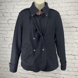 Guideboat Atlantique Black Wool Collared Peacoat Pockets USA Made Size Small S